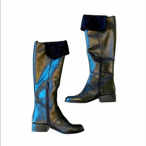 Nine West Black Leather Riding Boots 15” Tall Boot Suede Cuff Size 5M Pirate‎